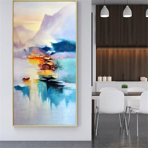 Abstract Painting Large Size Wall Art Chinese Hazy Watercolor Mountain Water Corridor Decor Living Room Decoration Wall Art
