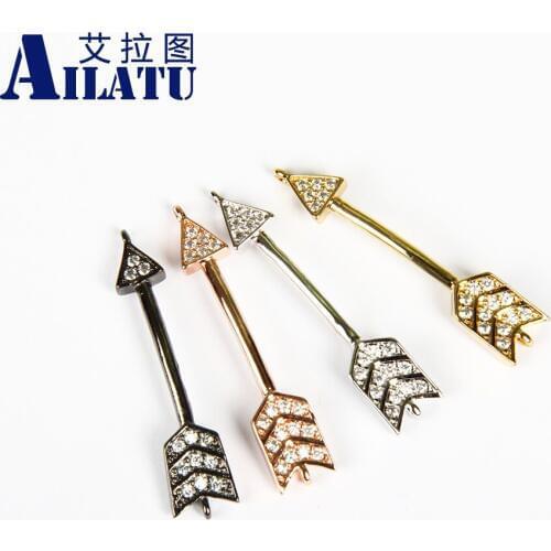 Ailatu 10 Pieces Micro Pave Arrow for Love Clear Cz Accessories Beads for DIY Fashion Bracelet Jewelry