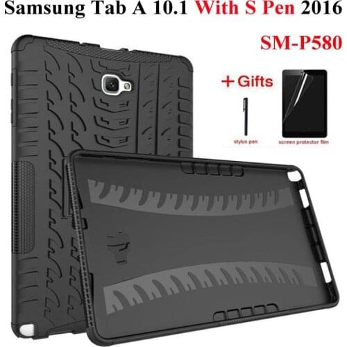 Armor Kickstand PC Silicon Case For Samsung Galaxy Tab A A6 10.1 SM-P585 P580 with S-Pen Shockproof Hard Back Cover+Pen+Film