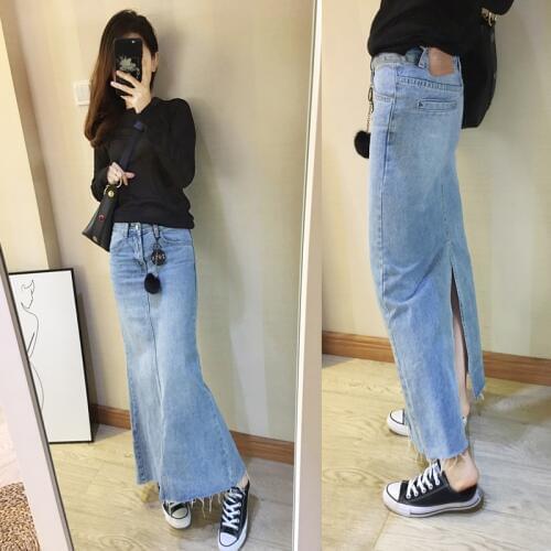 Free Shipping 2019 New Fashion Long Maxi Denim Fish Tail Skirt For Women XS-2XL Mermaid Style High Waist Summer Blue Skirts