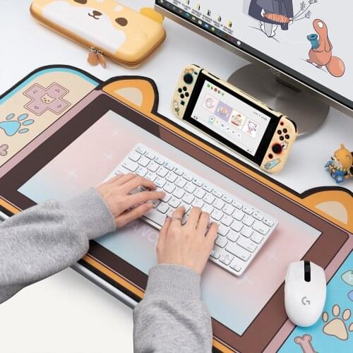 DATA FROG Cute-Cat Ear Big Mouse Pad Computer Keyboard Desk Mat Large Gamer mousepad Pink Girl Cartoon Kawaii Gaming Accessories
