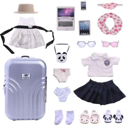 White Suitcase/Hat/Uniforms/ComputerPanda Bag Pants Fit 18 Inch American&43cm Reborn Baby Doll Clothes/Accessories Birthday Gift