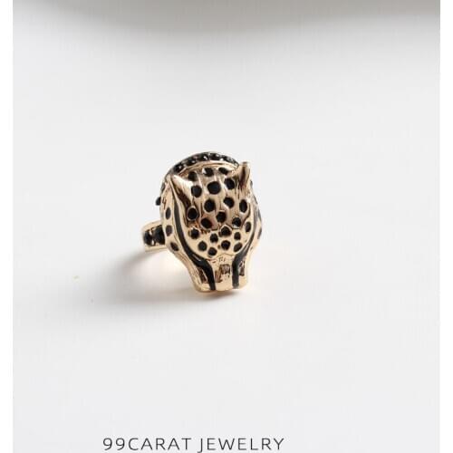 Nine nine carat European and American fashion jewelry brand leopard head exaggerated retro leopard ring for men and women (OH)