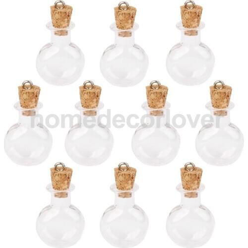 Bulk 10Pcs Small Empty Round Flat Cork Glass Wish Bottles Vials Jars Clear