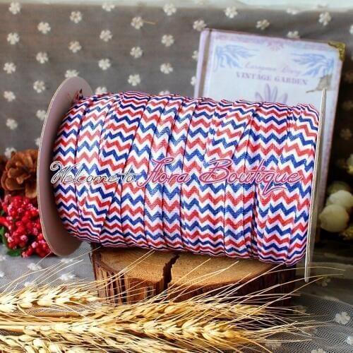 FLRA ElasticJuly 4th chevron printed elastic printed solid Fold Over Elastic foe wholesale 5/8 foe