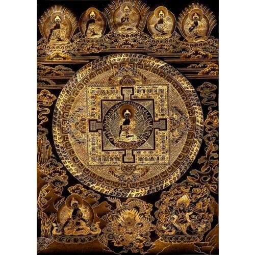 Shakya Mani Buddha Golden Thangka Painting Canvas Printings HD Print on Canvas Home Decor Living Room Wall Art Buddhist Picture