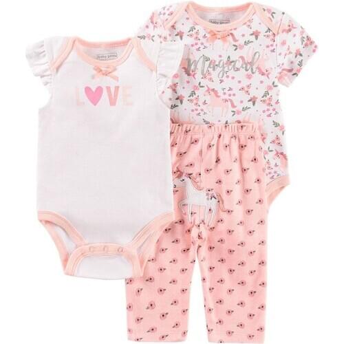 3pcs/set Infant Girl Bodysuits Short Sleeve Pants Baby Newborn Clothes Boys Summer Clothes Set Outfit Cartoon 0-12months