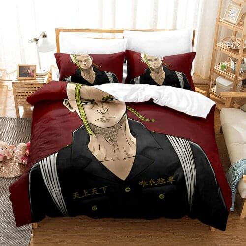 Tokyo Avengers Anime Bedding Set 3D Print Comforter Kids Boys Duvet Cover Home Decor Gift Bed Linens Queen King Full Double Size