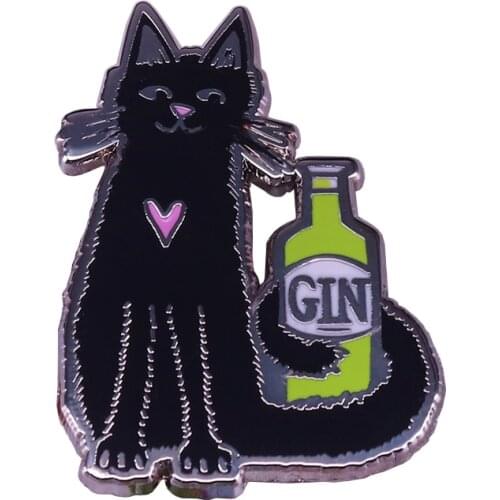 Cat and Gin enamel pin cocktail badge chic birthday gift for cat wine lovers