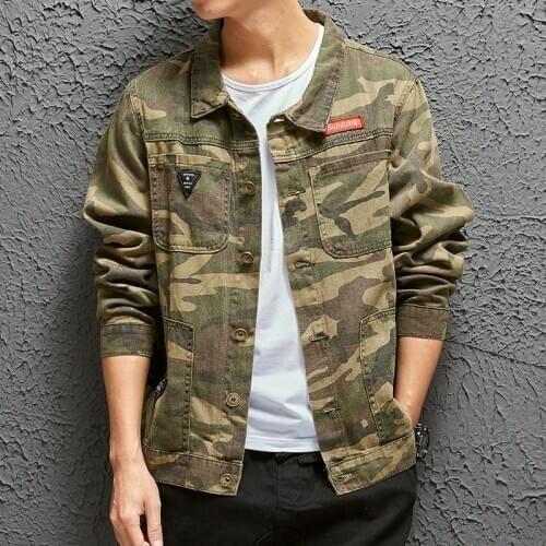 Wholesale 2020 casual camouflage Tooling jacket men Spring autumn teenagers streetwear loose Korean black denim jacket male coat