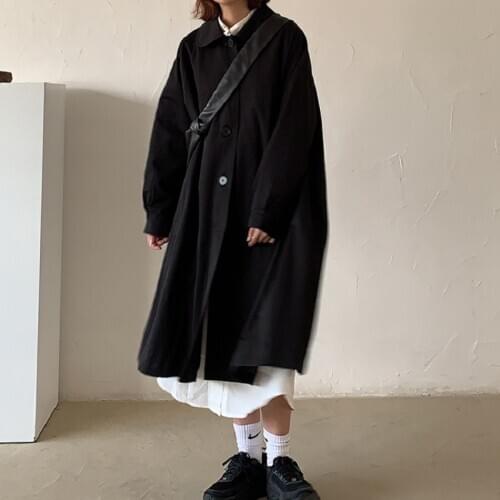 Japanese style mid-length windbreaker jacket Preppy Style women long-sleeved jacket vintage Harajuku loose solid casual coat