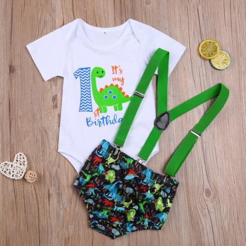 Toddler Baby Boys Clothes Set 2021 Summer Infant Short Sleeve Cartoon Tops Romper and Suspender Shorts Overalls Boys Outfits