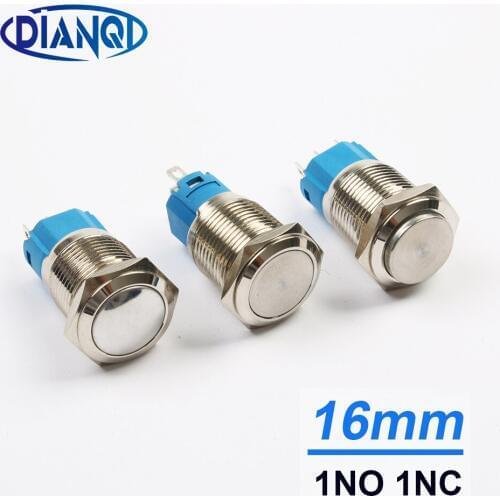 Silver Brass nickel plating 16mm metal push button switch new type Momentary NO NC 3pins press switch car switches