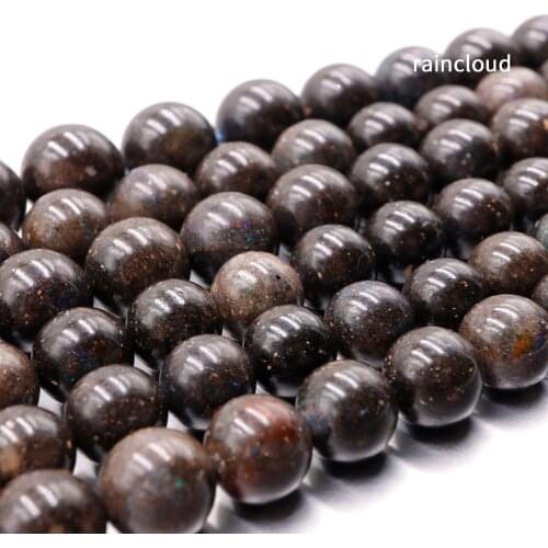 Natural black opal stone beads smooth round semi precious gemstone perle shine bead For Jewelry Making DIY women necklace