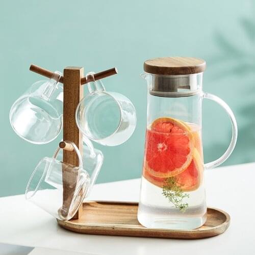 Nordic cold water bottle household water glass bottle lemon juice bottle cool water bottle cup water set tie pot with wooden
