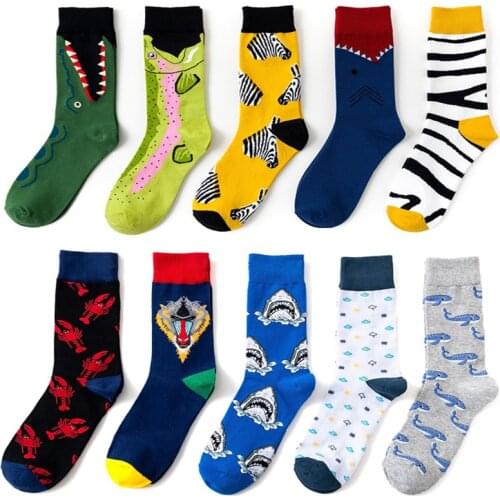Jerrinut 1 Pairs Unisex Men Socks With Print cartoon animal Funny Combed Cotton Colorful Mens Harajuku Happy Socks women