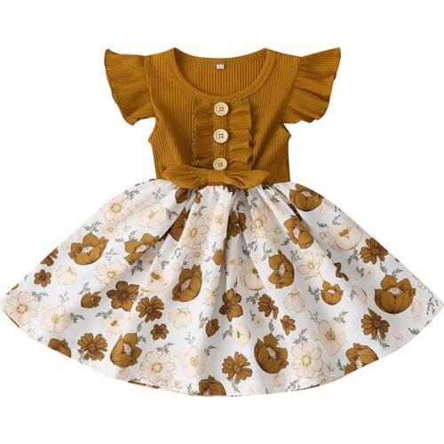 2021 New Girls Summer Stitching Dress Printing Fashion Bow Childrens Clothes Toddler Girl Dresses Christmas Flower Clothing