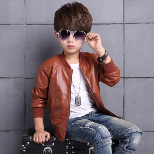 2019 Hot Autumn Winter Baby Boys Kids Thin Section Jackets Children Solid Full PU Faux Leather Coats 5-16y Outerwear Clothing