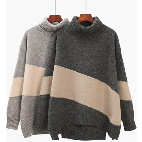 High-neck pullover sweater for womens outer wear knitted 2021 winter new lazy wind wild thickened base sweater women