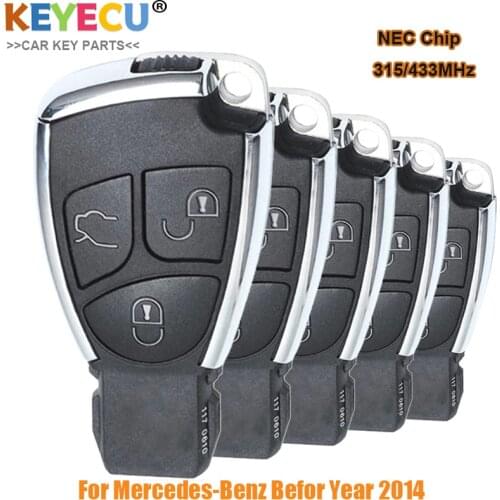 KEYECU 5PCS Smart Remote Control Car Key for Mercedes-Benz MB Before 2014, Replacement FOB 3 Buttons - 315MHz/ 433MHz Frequency