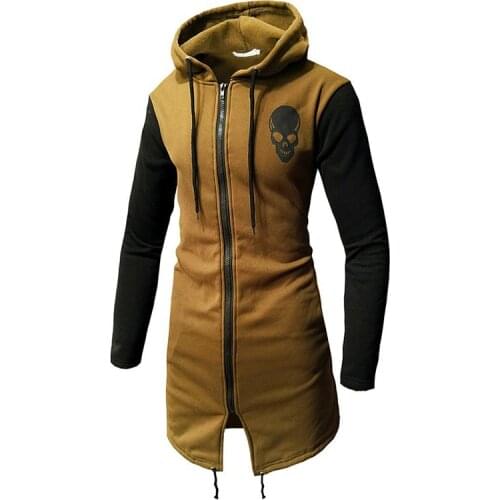 Skull Zipper Hoodie Cotton Men Long Hoodie Black Streetwear H005 3 Colors 2019 Wool Liner Hoodies Sweatshirts Men