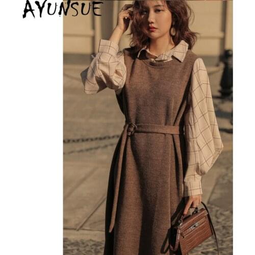AYUNSUE High Waist Knitted Dress Female Long Sleeve Dresses for Women Spring Autumn Elegant Vintage Dress 2021 Roupas Feminina