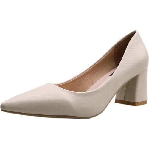 Spring Autumn New Pointed High Heels Thick Heel Single Shoes Womens Banquet Wedding Shoes Professional Womens Pumps Size 35-39