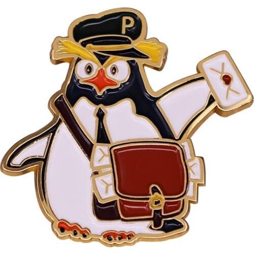 Wearing a hat Penguin Postman Badge Pin
