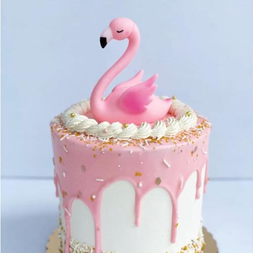 WEIGAO 1Pc Pink Flamingo Soft Pottery Cake Topper Flamingo Hawaiian Theme Kids Birthday Party Decorations Baby Shower Cake Decor