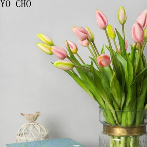 YO CHO 7 PCS Artificial Tulip Flower Real Touch Home Wedding Deorative Birthday Party Decorations Adult Mothers Day Decoration