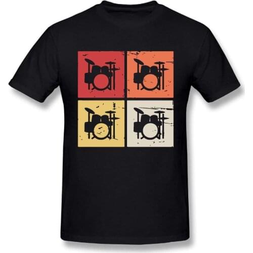 Funny Mens Retro Vintage Drum Kits Cotton Prints Casual Short Sleeve Tee T Shirt Casual O-Neck Printing Tshirt