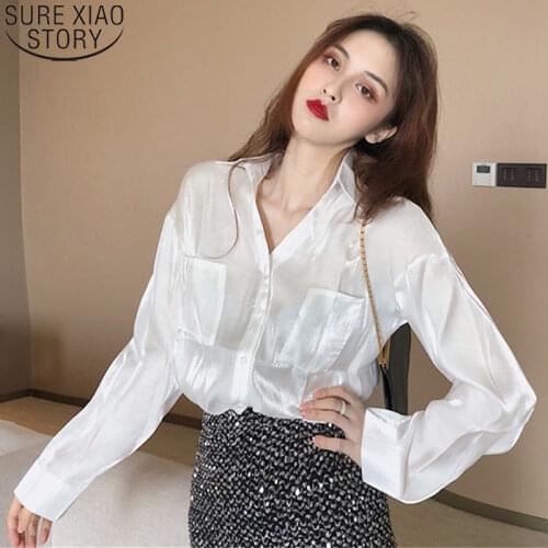 Women Long Sleeve shirt 2021 elegant fashion office lady blouse POLO collar fall Loose Shirts Tops female Casual clothes 12047