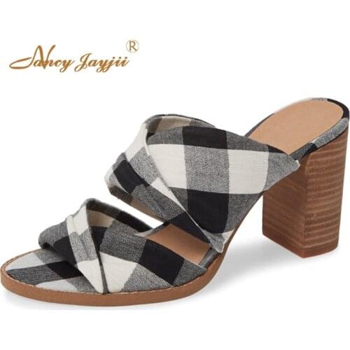 Summer Gingham Yellow Nude Super High Chunky Heels Butterfly-Knot Sandals Woman Heels Shoes Large Size 11 13 Casual Fashion 2019