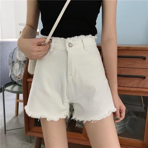 Woman Jeans Pants White Denim Shorts Clothing Summer High Waist Loose Straight-Leg Frayed Hem Pants Pantalones Vaqueros Mujer
