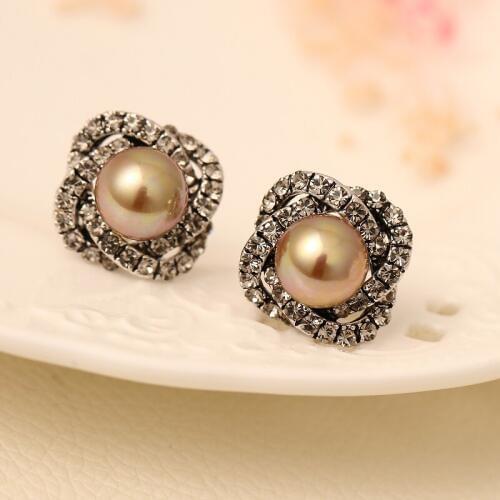 Romantic style inlaid multicolor pearl stud earrings jewelry & Artificial diamonds of fashionable women stud earrings