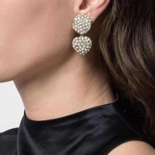 JIJIAWENHUA New Trend Water Drill Round Love Heart-shaped Pendant womens Earrings Dinner Party Fashion Jewelry Accessories