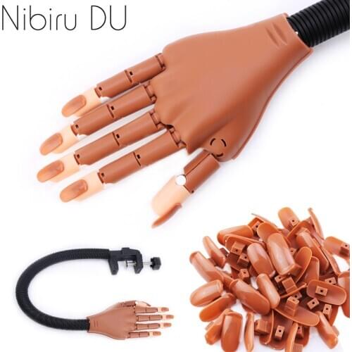 1pcs Professional Nail Flexible Practice Fake Hand To Exercise Nail With Nails Tips Plastic Finger Training Hand Manicure Tool