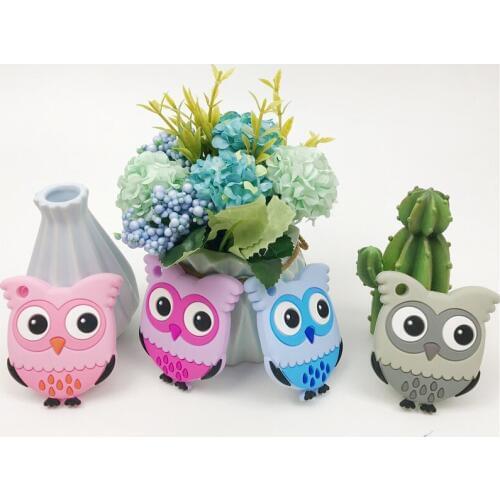 Food Grade Baby Toys 10pcs Cartoon Owl Shape Cute Silicone Pendants Baby Teether BPA Free DIY Jewelry Accessories