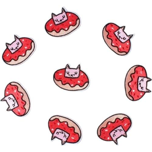 10pcs Cartoon Donuts Patches Embroidered Iron On Animal Cat Stickers Handmade Patchworks DIY Coats Jeans Bags Shoes Appliques