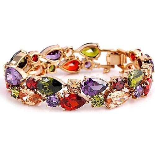 17/19cm Luxury Jewelry 18kt Rose gold filled Multi AAA Cubic Zirconia Simulated stones Bracelet Gift Box For christmas gift