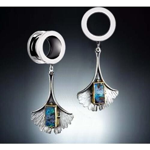 2Pieces Body Piercing Oreja Expansiones De Oreja Ear Plugs Tunnels Blue Dangle Ear Reamer Tunnels In The Ear Punk Earring