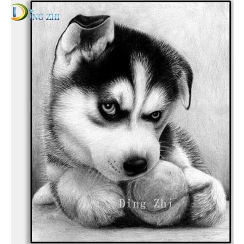 5D DIY Diamond Painting White Black Dog Animal Diamond Embroidery Full Drill Diamond Art Mosaic Square Round Rhinestone Kit