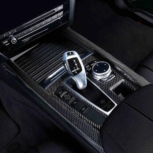 Car accessories 100% Carbon Fiber Interior Gear Shift Knob Panel Trim Cover 3PCS Fit For BMW X5 F15 2014-2017