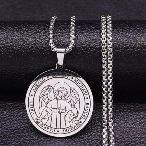 RAPHAEL MICHAEL RAGUEL GABRIEL URIEL HANIEL AZRAEL Necklaces Chain Silver Color Round Pendant Necklace Jewery bijoux XH268S03