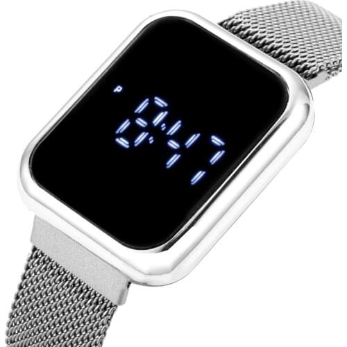 Led Sport Casual Mens Digital Watch Square Dial Stainless Steel Strap Wrist Watches Men Women Unisex Clock Relogio Masculino