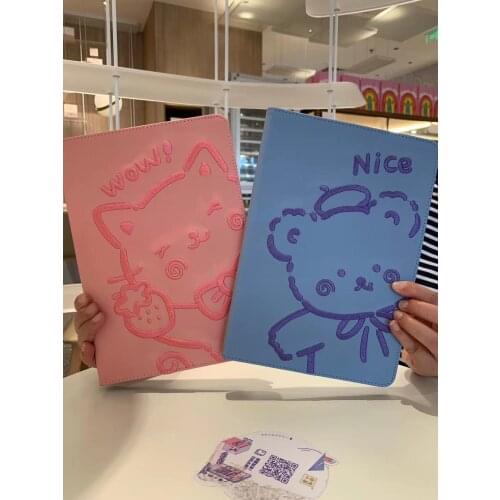 Embroidered skin-feel cartoon animal for iPad Air1 2/pro9.7/2017 9.7/2018 9.7/mini12345 10.2/10.5 Universal back cover
