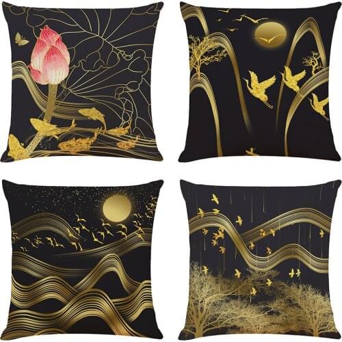 Gold Flowers Cushion Cover Hoga Decorative Pillow funda cojines 45x45 housse de coussin Nordic Throw Pillow Cover Sofa Car