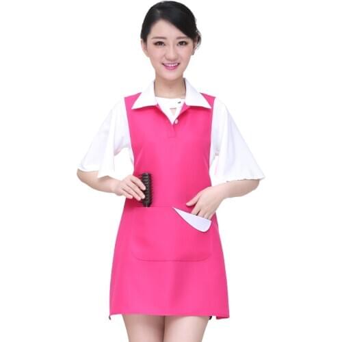 Waiter Nail Flower Coffee Shop Woman Apron With Pocket For Restaurant Home Kitchen Work Waitress Apron Pink Sleeveless Korean