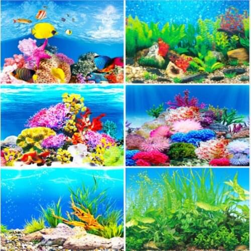 Fish tank background paper painting HD picture 3d stereo wallpaper background painting double-sided aquarium decoration sticker
