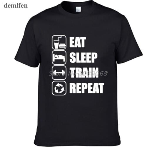 Summer Male Cotton Tees Tops Eat Sleep Train Repeat Novelty Design Mens T-shirt O-Neck Short Sleeve T Shirt